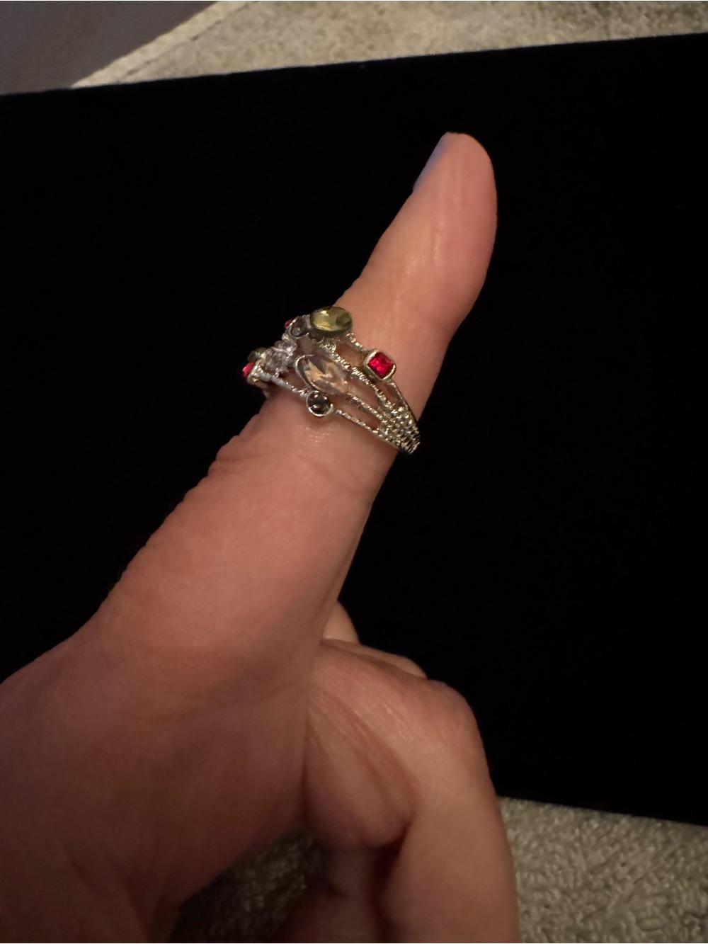 Handcrafted Multi-Color Gemstone Stackable Ring - Silver Tone - Picture 2 of 3